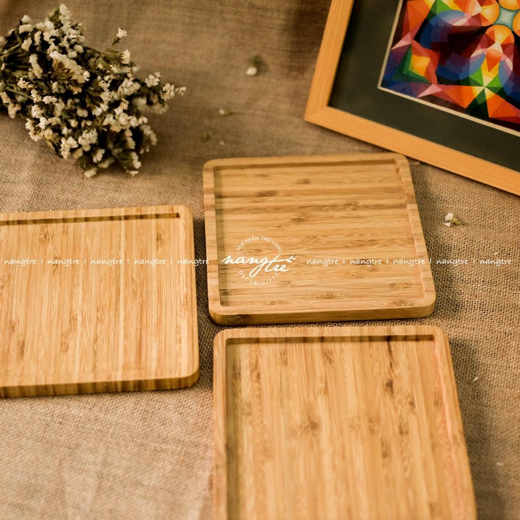 Khay gỗ tre hình vuông - Khay gỗ tre đựng thức ăn