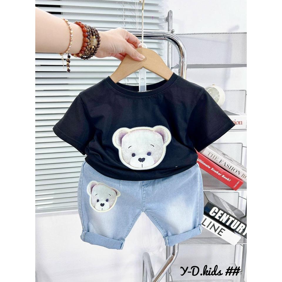 Sét áo cotton kèm quần jean QC họa tiết gấu siêu cưng cho bé trai