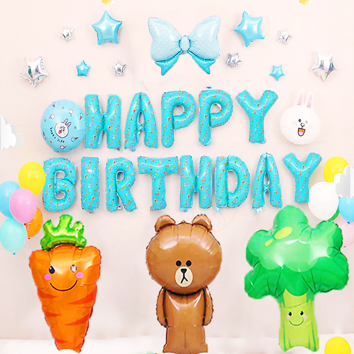 Bộ Bong bóng Happy Birthday trang trí sinh nhật thôi nôi mẫu gấu nâu cà rốt cho các bé - Quà tặng sinh nhật cho bé