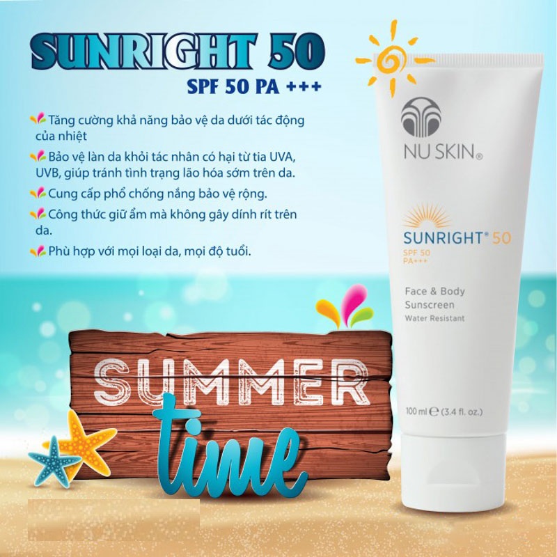 Kem Chống Nắng Nuskin Sunright 50 SPF 50 PA +++ (100 ml) (Tặng 3 gói mặt nạ bùn khoáng siêu thích)