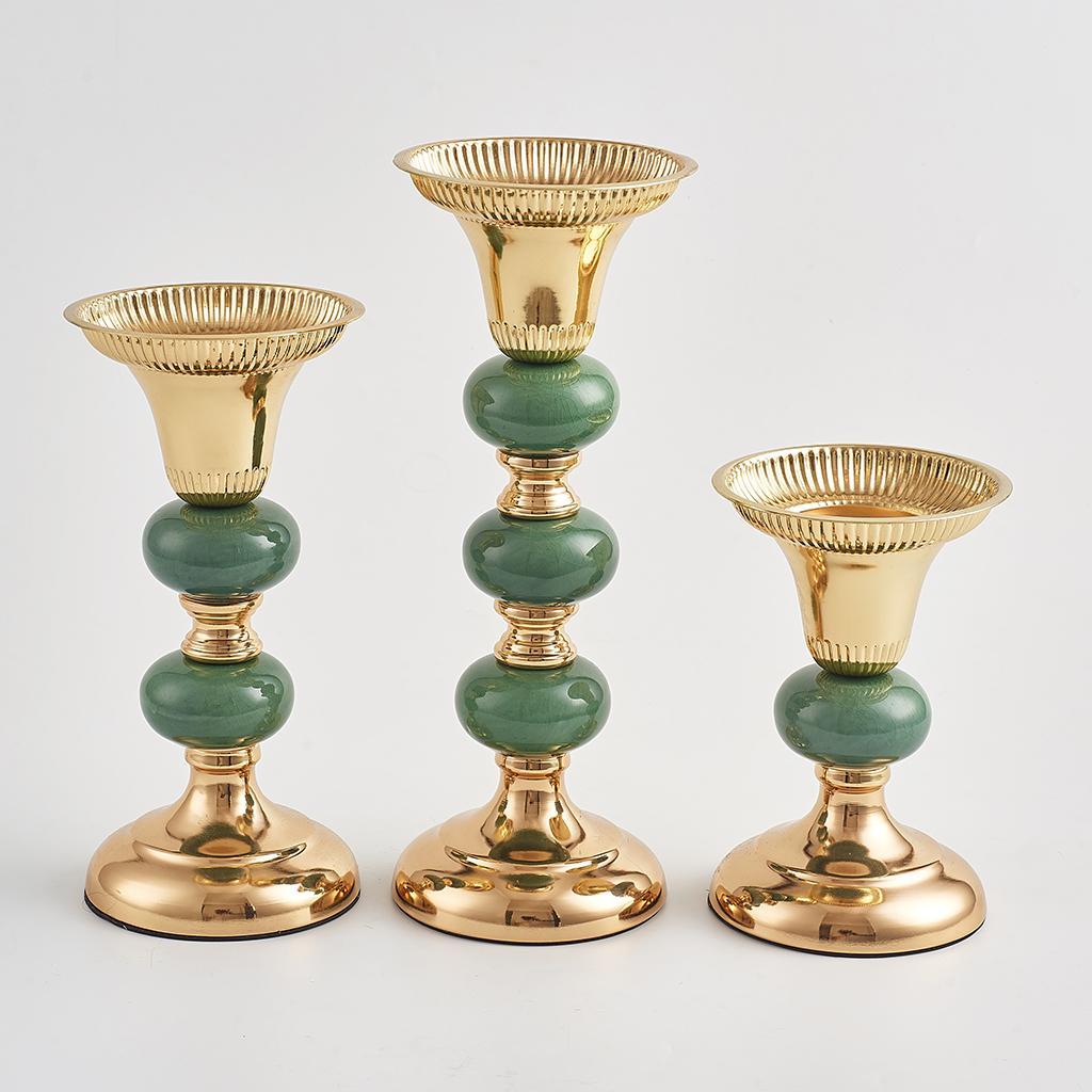 Green Ceramic Metal Candlestick Tea Light Holder Photo Prop Tabletop Decor S