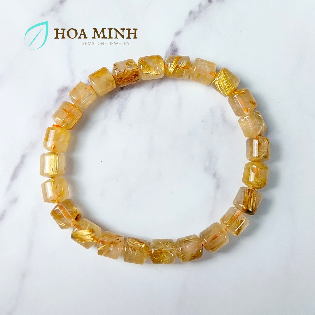 Vòng tay đá Thạch Anh Tóc Vàng tự nhiên VVIP kiểu lu thống size 7.5x8 li phong cách đẳng cấp, sang trọng