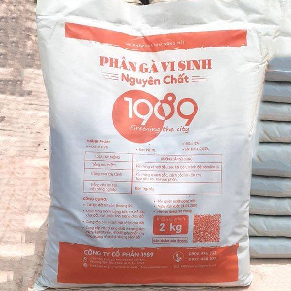 Phân Gà Vi Sinh 1989 (Đã Qua Xử Lý) - Gói 2KG - Dùng Bón Lót, Bót Thúc Cho Cây Rau Củ Quả, Cây Ăn Trái