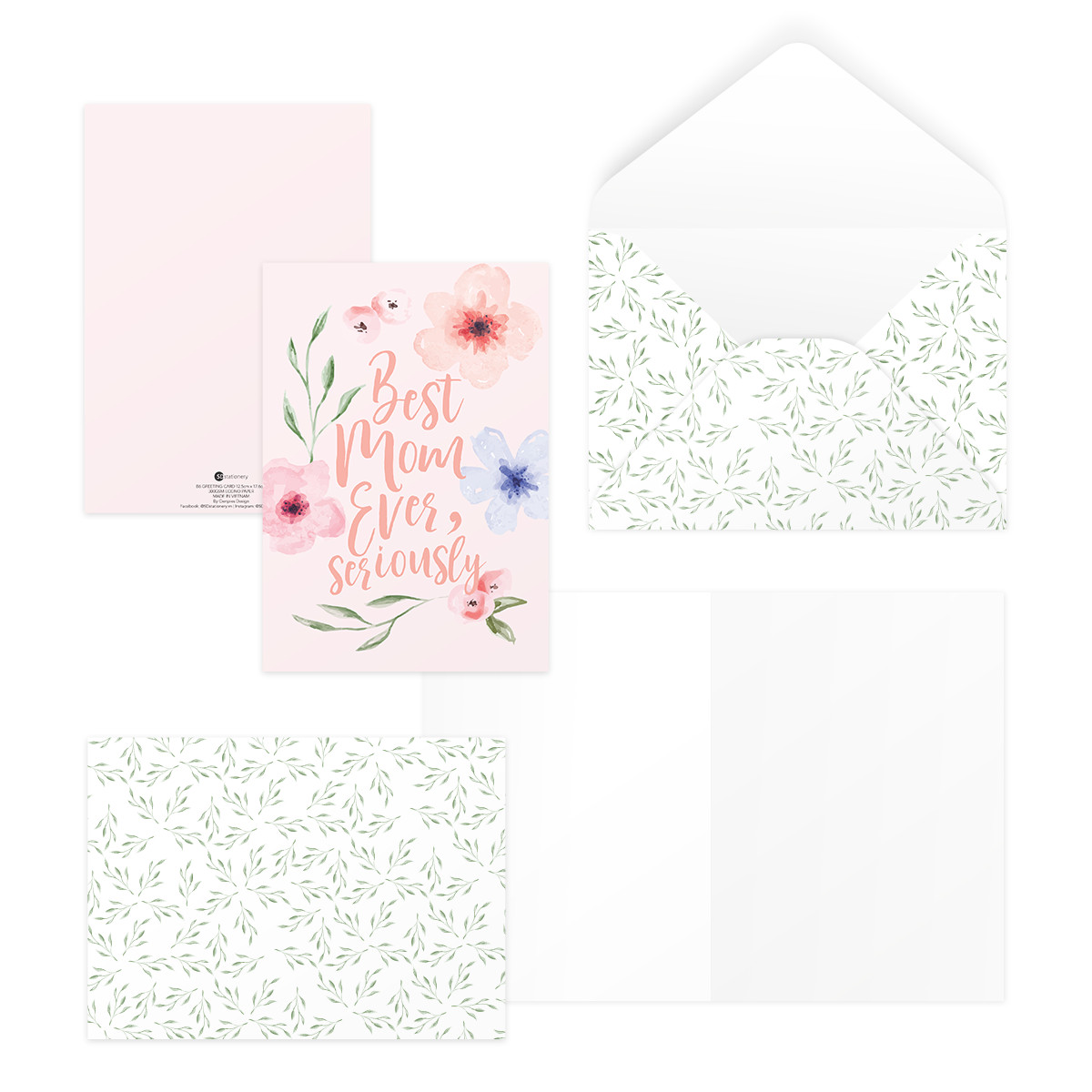 Thiệp tặng mẹ ngày của mẹ ngày phụ nữ 12,5x17,6 BEST MOM EVER SERIOUSLY SDstationery PURPLE hoa màu nước chữ viết tay