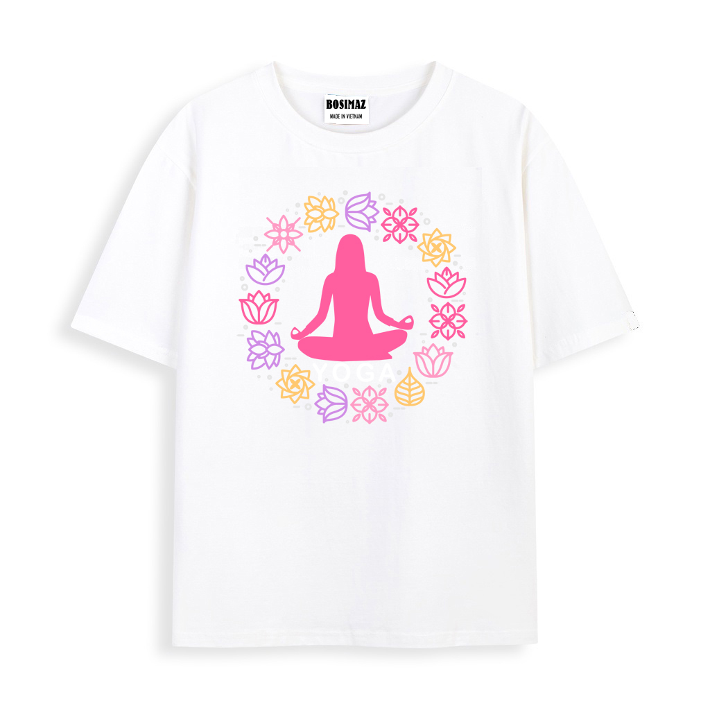 Áo thun Unisex Bosimaz TS015 cổ tròn tay lỡ phom rộng in hình yoga, thun contton 100%, vải đẹp dày, thoáng mát không xù lông.