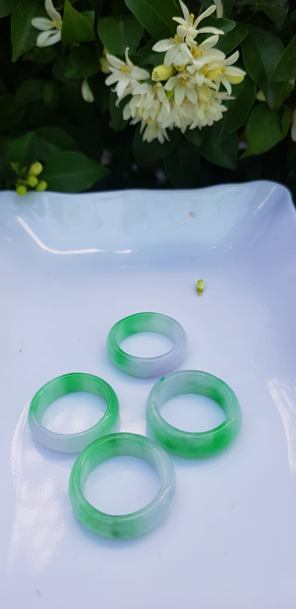 Nhẫn đeo tay nữ đá cẩm thạch tự nhiên Màu xanh lý tươi trắng bóng rất đẹp Nhẫn Ni 17mm x cao 6mm/7mm