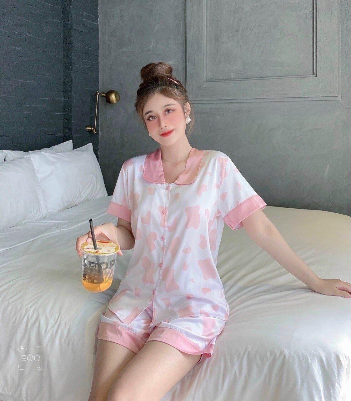 pijama đùi in loang đốm bò sữa - xanh