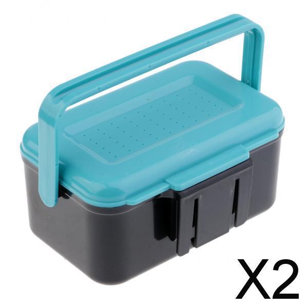 2xBreathable Fishing Tackle Box Earthworm Red Worm Lure Bait Waist Box Blue