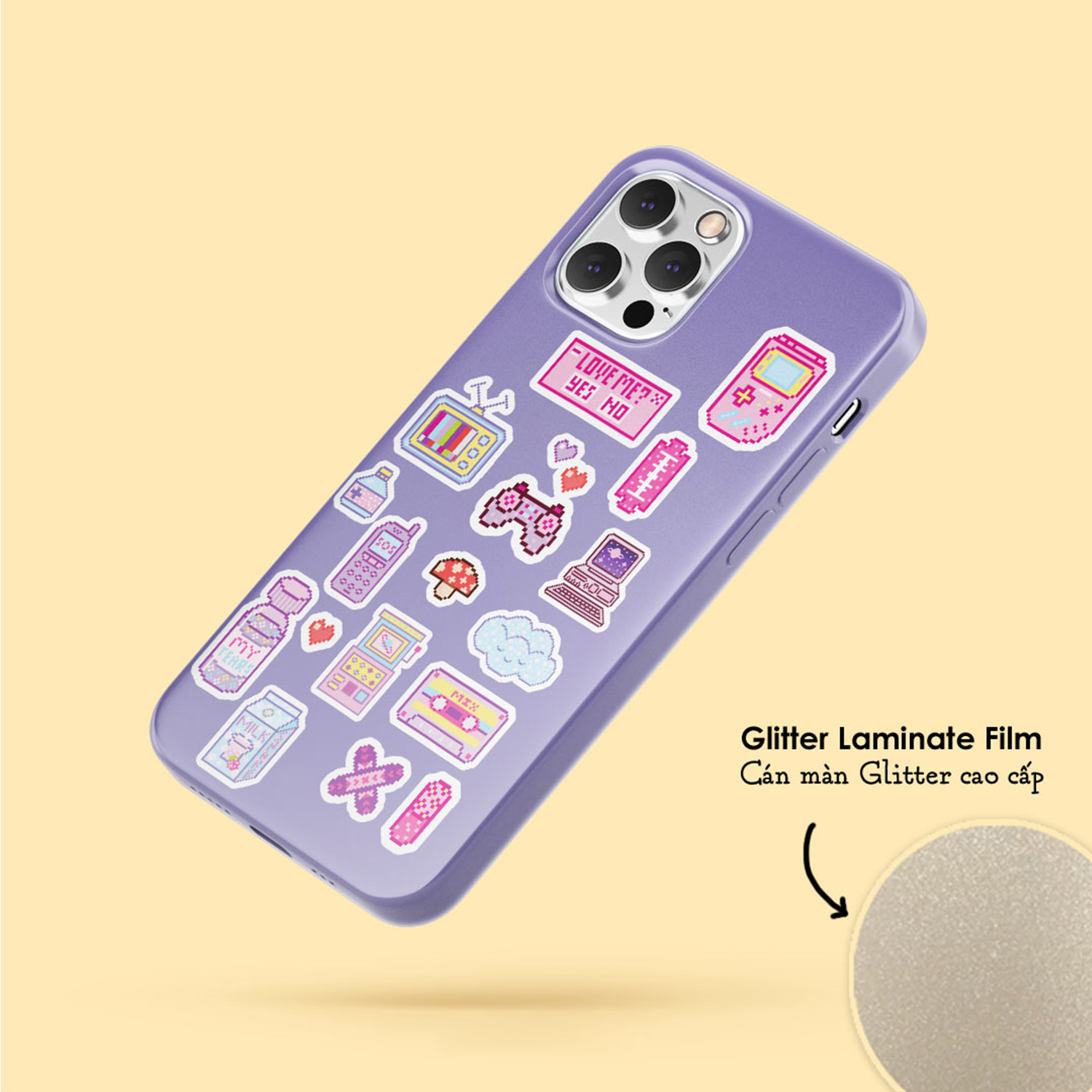 Vol.9 Pixel objects - Little Sticker Sheet A6 hình dán cán màn lấp lánh cao cấp - Sticker Factory