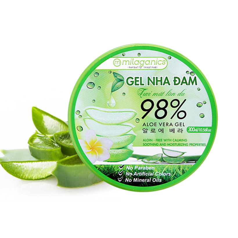 Bộ Đôi Gel Dưỡng Ẩm, giảm Mụn Gel Nha Đam Tươi MILAGANICS 300ml + Gel Trà Xanh MILAGANICS 300ml