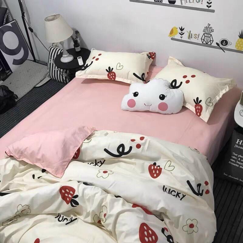 Set Cotton Poly Hàng Nhập khẩu 4 Món Dâu Tây