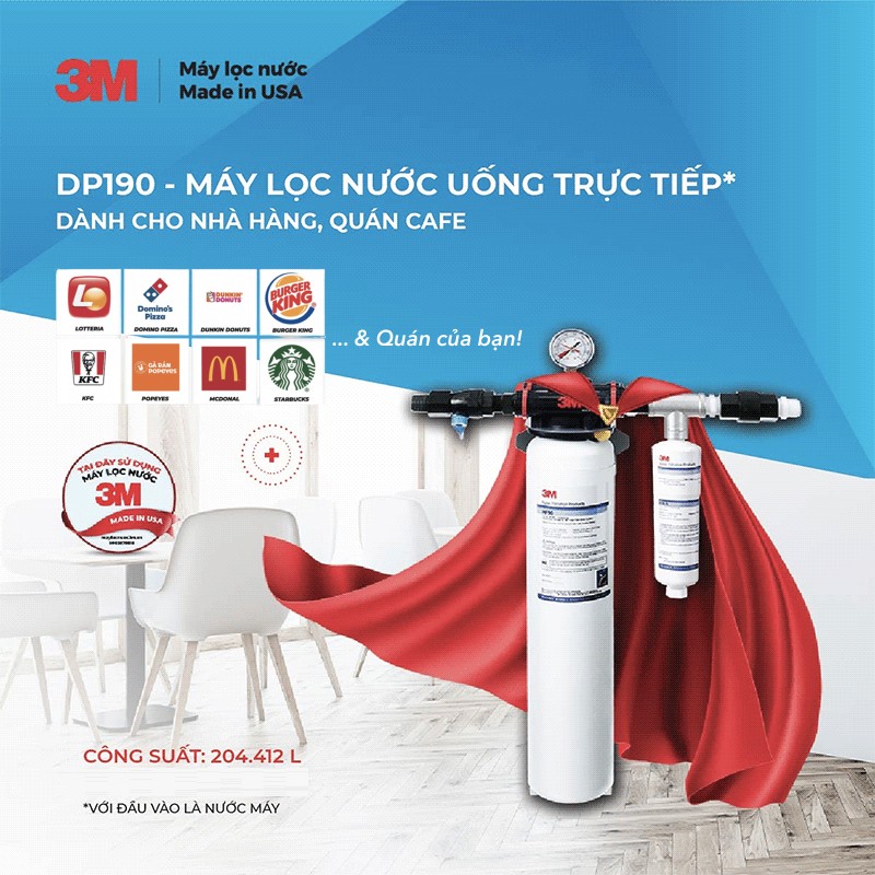 Máy Lọc Nước 3M DP190 Công Suất Lớn Dành Cho Thương Mại Horeca Nhà Hàng Quán Cafe - Nhập Khẩu Mỹ, Hàng Chính Hãng 3M