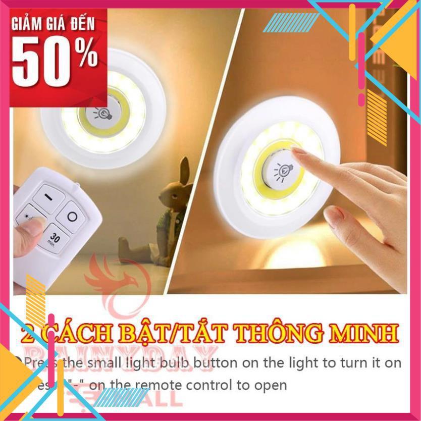 Đèn led dán tường thông minh treo cầu thang phòng ngủ gắn tủ trang trí - Bộ 3 bóng mini Điều khiển từ xa