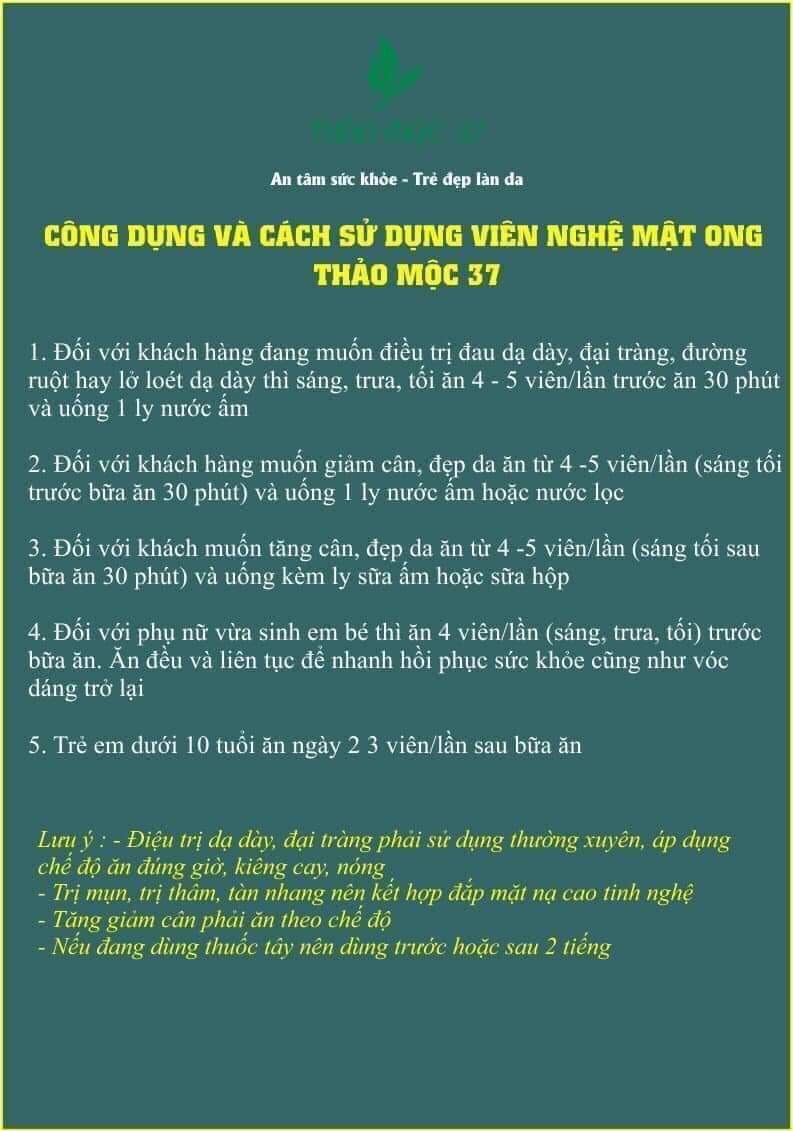 6 HỘP VIÊN NGHỆ MẬT ONG THẢO MỘC 37 THỰC PHẨM BẢO VỆ SỨC KHỎE