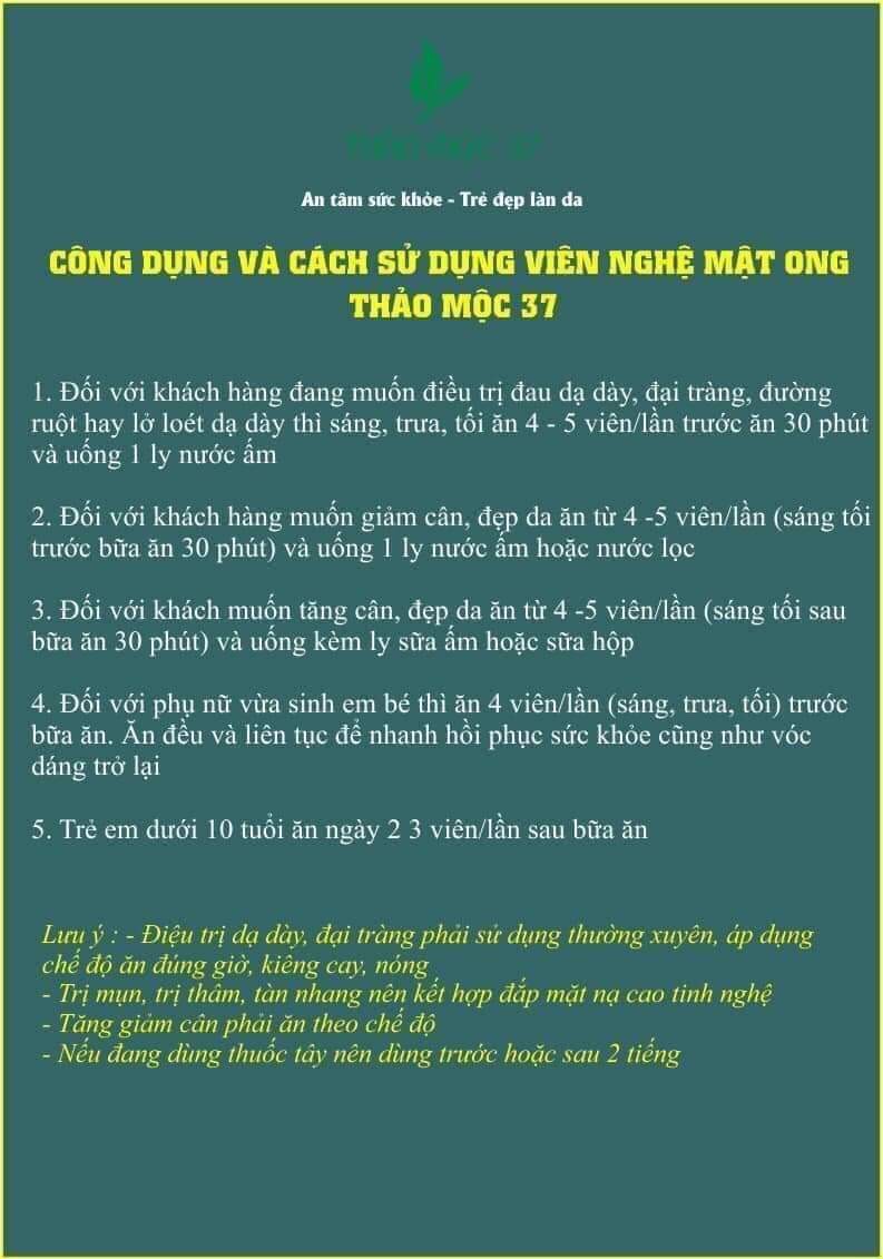 6 HỘP VIÊN NGHỆ MẬT ONG THẢO MỘC 37  THỰC PHẨM BẢO VỆ SỨC KHỎE