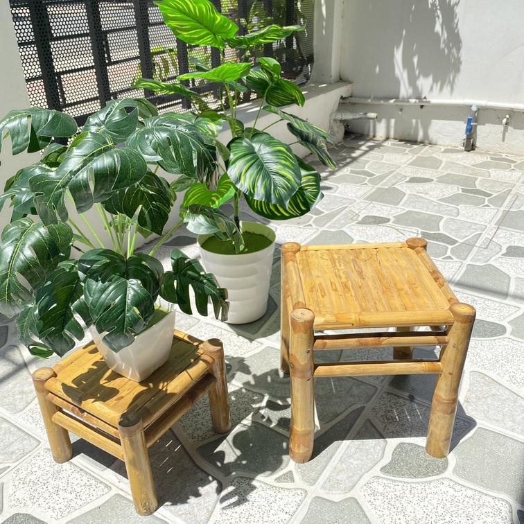 Bàn ghế mây tre + Đôn tre - 2 đôn tre + 1 bàn