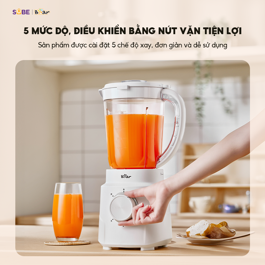 Máy Xay Sinh Tố 1,5L Bear Tích Hợp Máy Xay Tỏi Ớt 2 Cối Xay Đa Năng Xay Đồ Ăn Healthy Eat Clean SB-MX15L - Hàng Chính Hãng