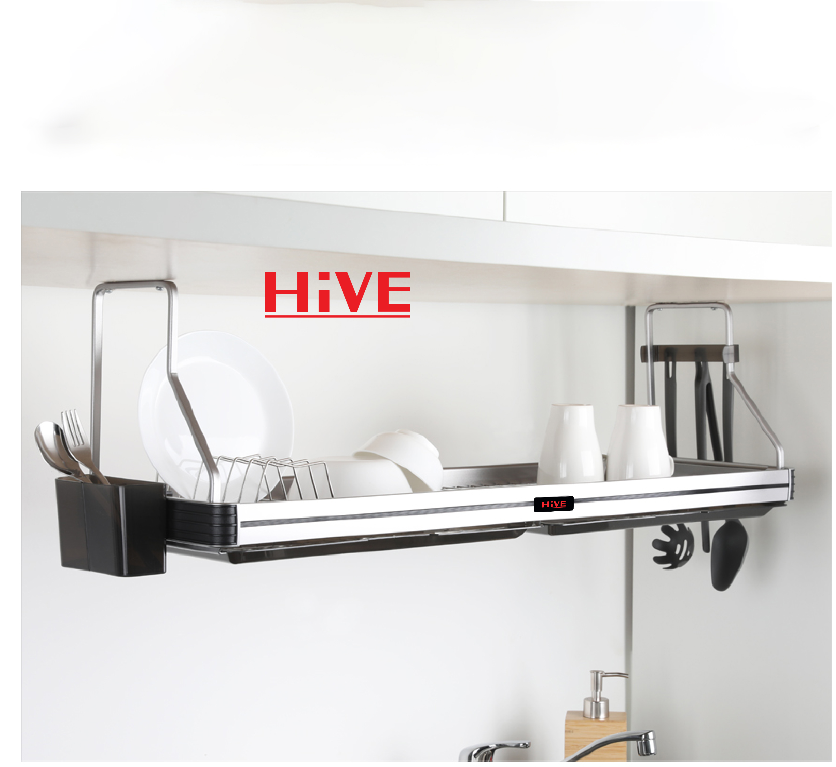 Giá úp chén bát treo tủ bếp trên Premium Black Hive Hàn Quốc