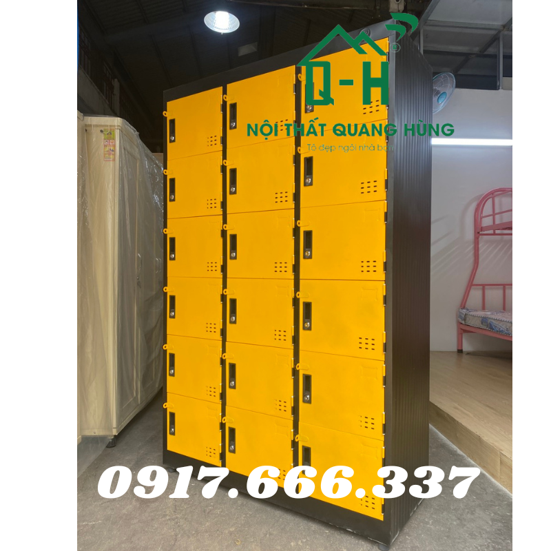 TỦ SẮT HỒ SƠ LOCKER TĨNH ĐIỆN 18 NGĂN MÀU VÀNG ĐEN DÀNH CHO VĂN PHÒNG