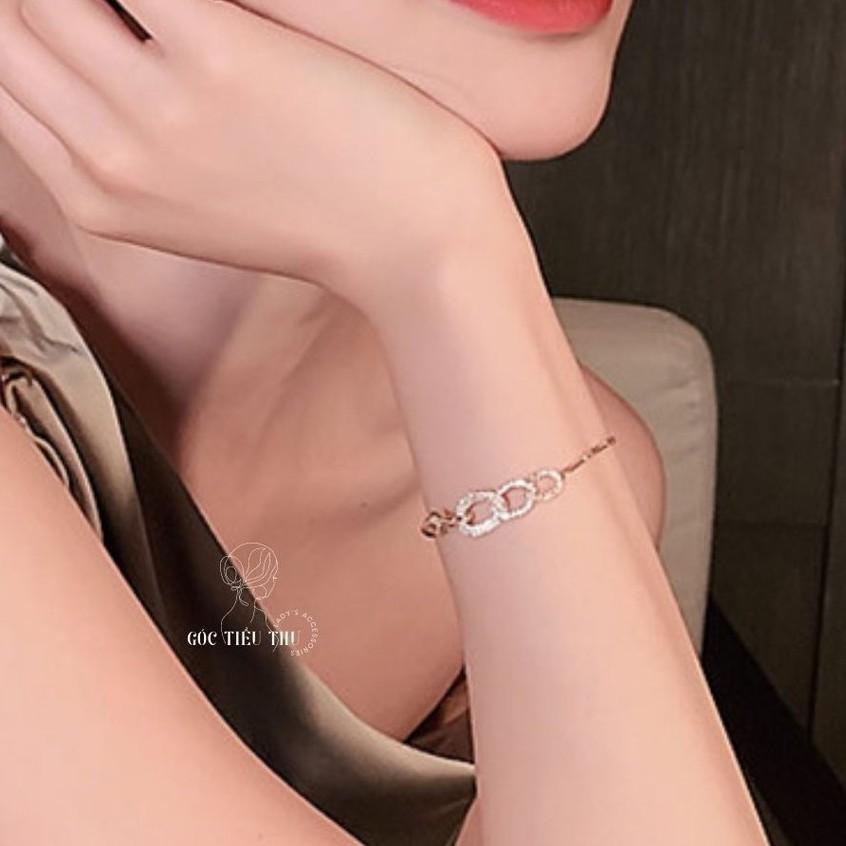 Lắc Tay Hợp Kim Mặt Xích Tròn Đính Đá - Trang Sức Phong Cách Hàn Quốc Nhẹ Nhàng Sang Trọng
