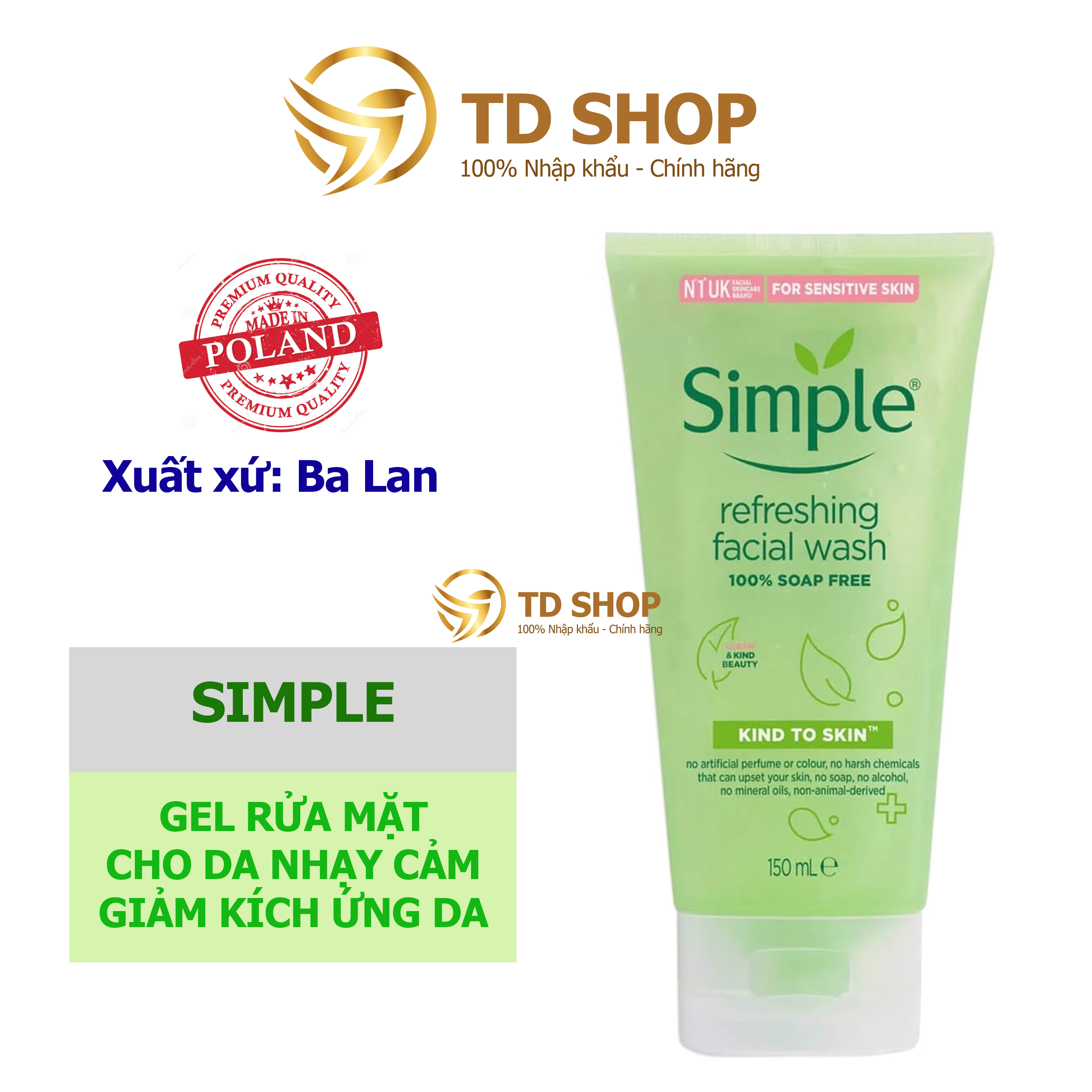 Sữa rửa mặt SIMPLE dạng GEL 150ml