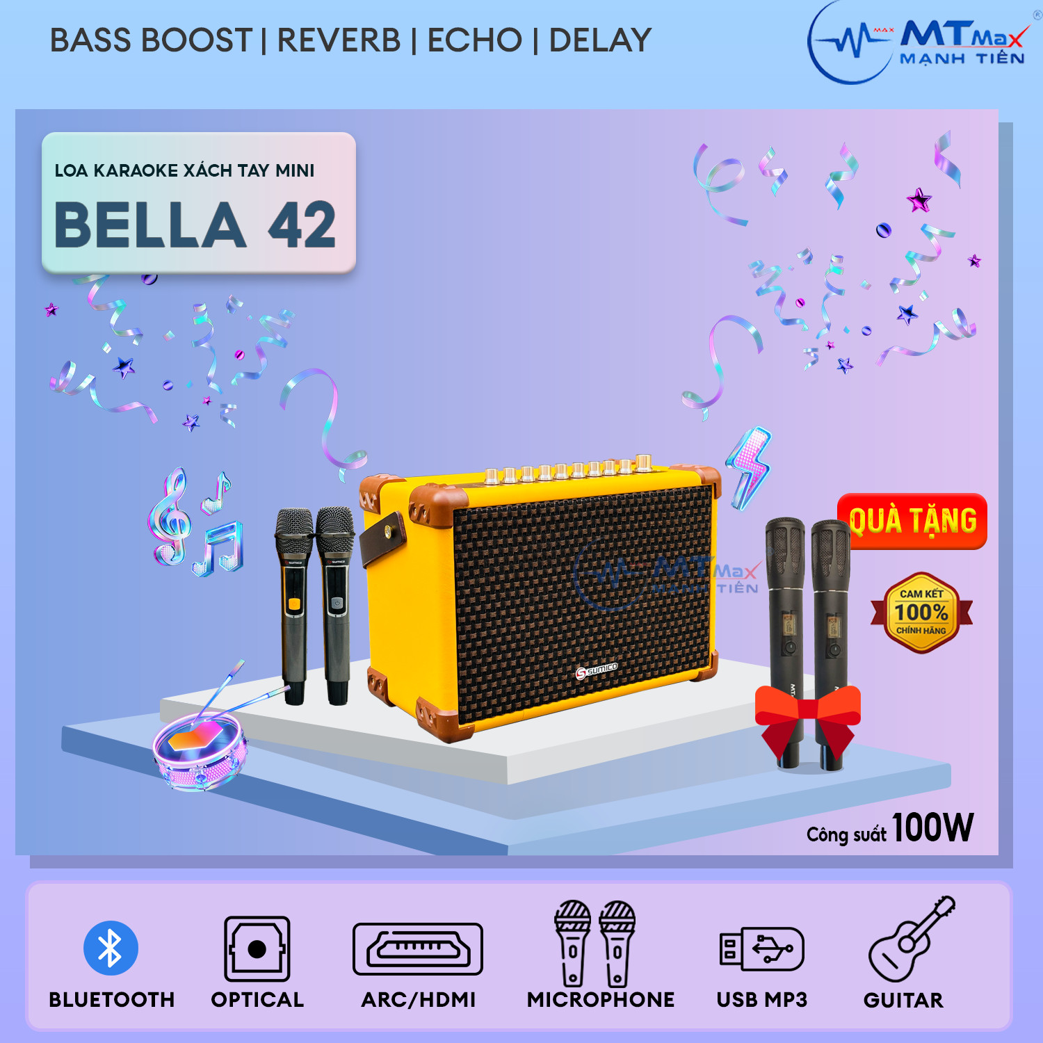 Loa Xách Tay Karaoke Sumico Bella 42 - Âm Thanh Vượt Trội, Thiết Kế Trẻ Trung, Tặng Micro Không Dây Q03 Chính Hãng, Bảo Hành 12 Tháng. Hàng chính hãng