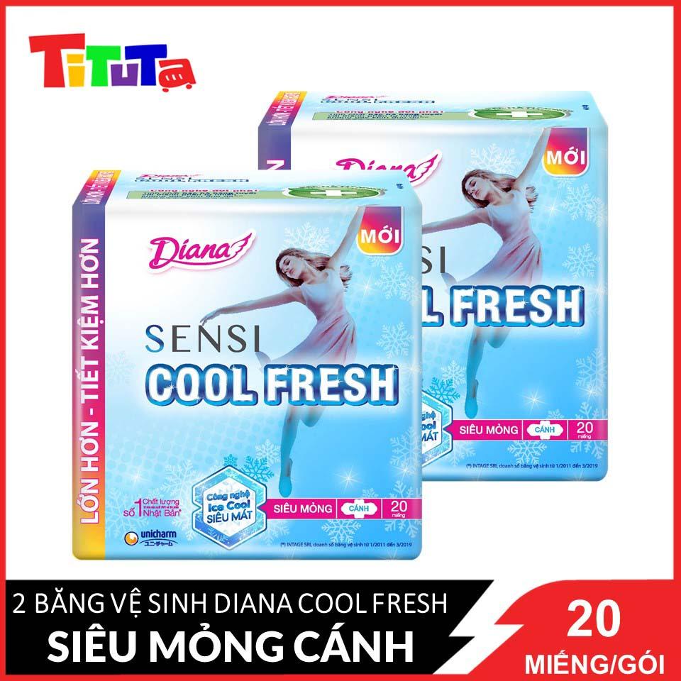 Bộ 2 Băng vệ sinh Diana Sensi Cool Fresh Siêu Mỏng Cánh gói 20 miếng