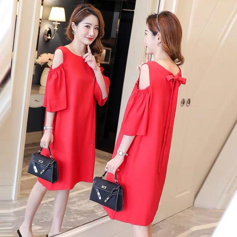Váy bầu - Đầm bầu hở vai chất KATE mềm mại cao cấp W125