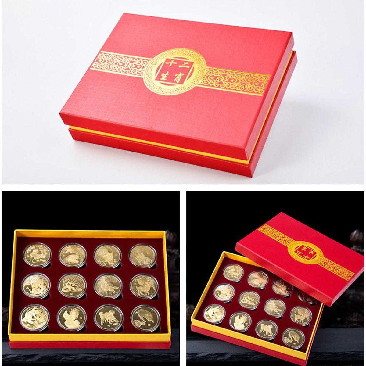 Hộp Đồng Xu 12 Con Giáp Mạ Vàng - Quà Tặng Mới