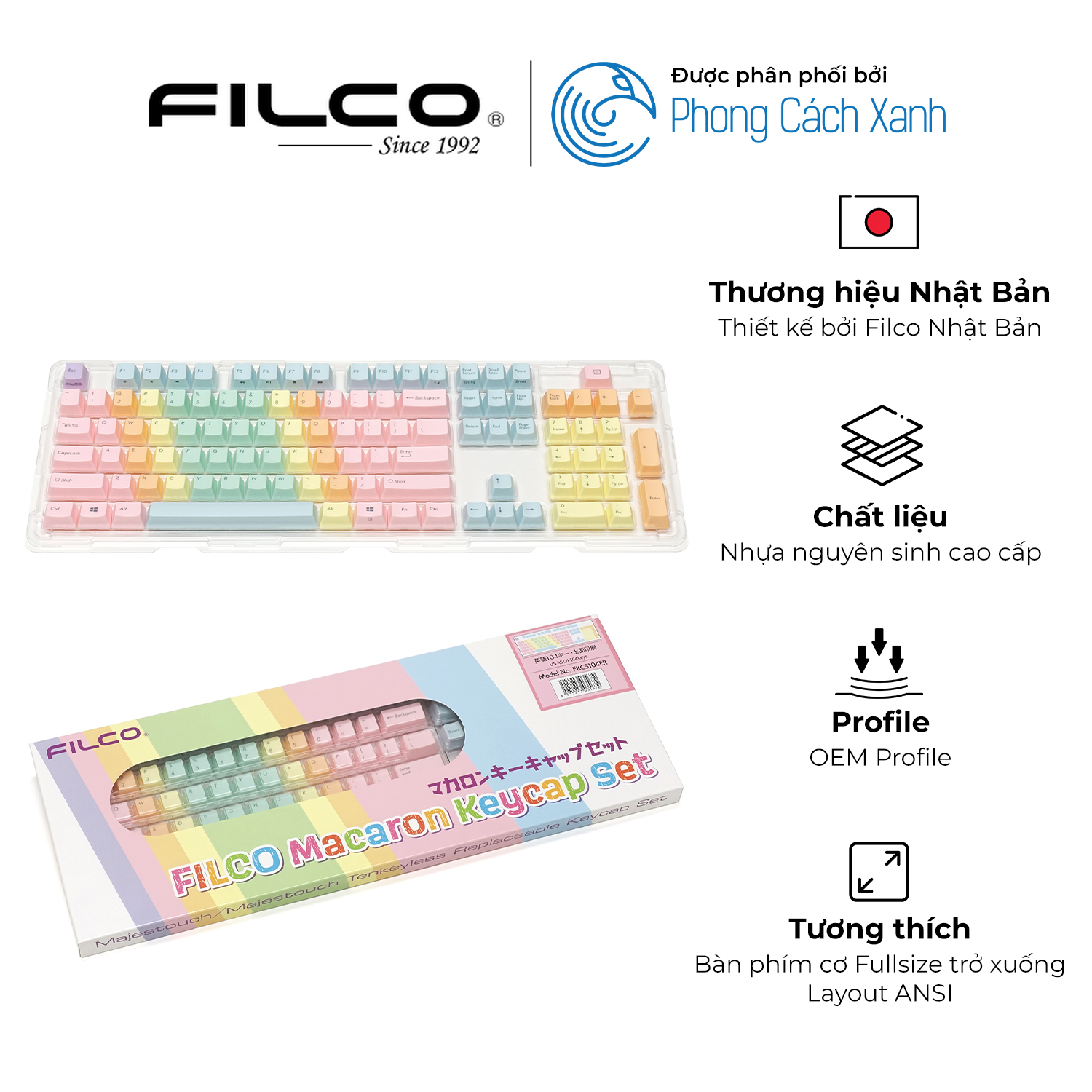 Bộ keycap Filco Macaron 104 phím - Chữ mặt trên - Hàng Chính Hãng