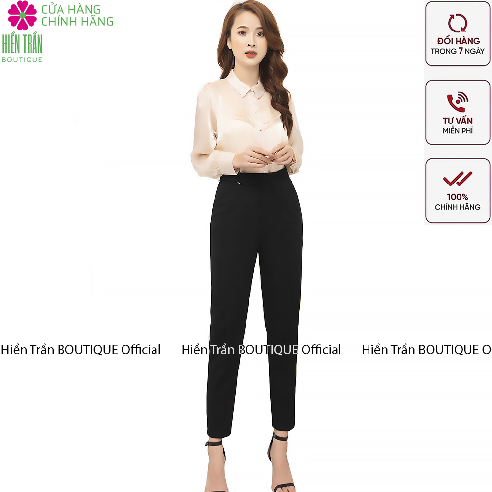 Quần baggy nữ Hiền Trần BOUTIQUE cạp cao khuyên chữ D chất vải Vitex đồ công sở cao cấp form dáng chuẩn