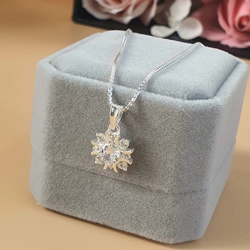 Dây Chuyền Vòng Cổ Bạc 925 Hoa Đính Đá Tinh Tế BẠC HIỂU MINH DMD472
