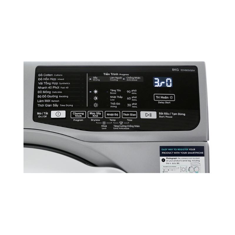 Máy Sấy Thông Hơi Electrolux 8 Kg EDV805JQSA - Công Suất 1650W - 8 Chương Trình Sấy - Hàng Chính Hãng - Chỉ Giao HCM