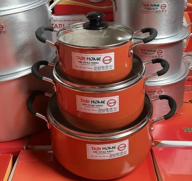 Bộ 3 nồi đế từ ceramic vân đá nắp kính + Tặng ngay 1 máy xay tỏi ớt dây rút