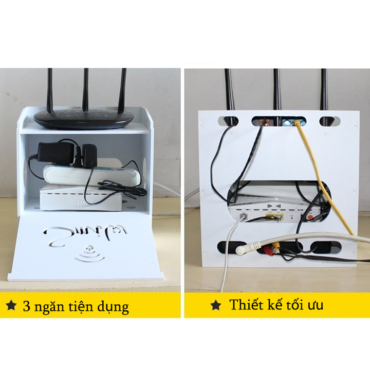 Hộp đựng wifi &amp; ổ điện tiện lợi hình mặt cười và sóng wifi 3 Tầng không cần khoan tường