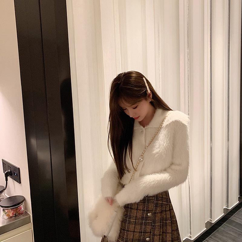 MS387 Áo len lông thỏ cổ bẻ dáng ngắn