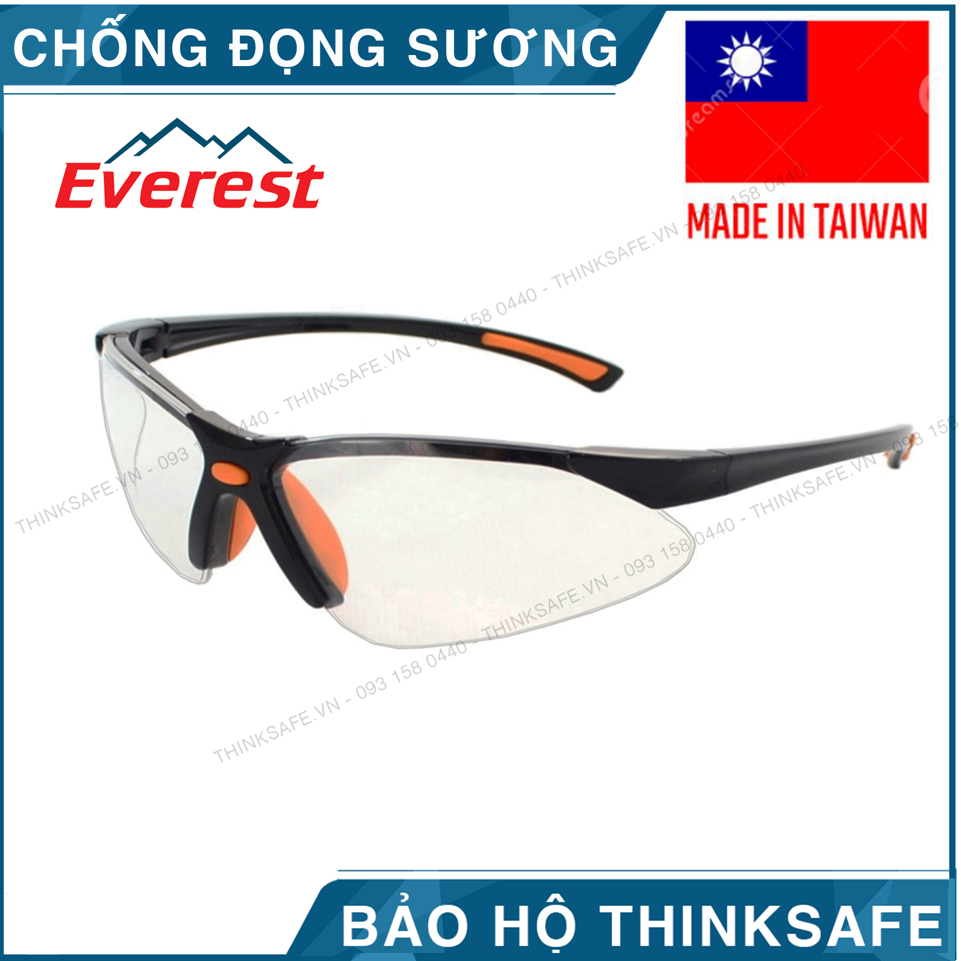 Kính bảo hộ Everest EV301 kính chống bụi, chống trầy xước, chống tia UV, chống đọng sương (trắng trong suốt) - Safety Spectacles EV301