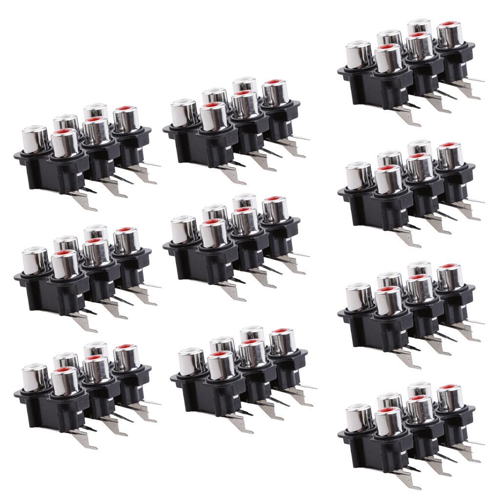 10Pcs PCB Mount AV Concentric Outlet 6 RCA Female Socket Connector Board