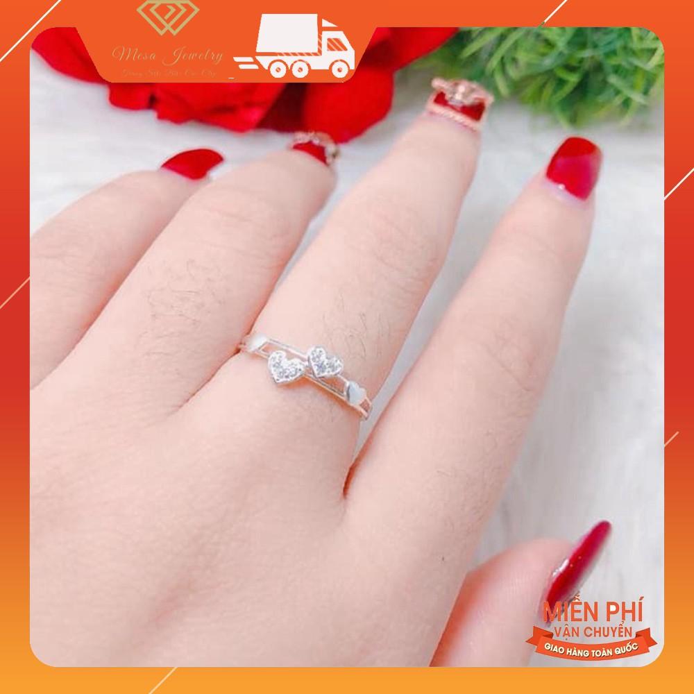 NHẪN NỮ BẠC TA 2 TIM ĐÁ XINH XẮN