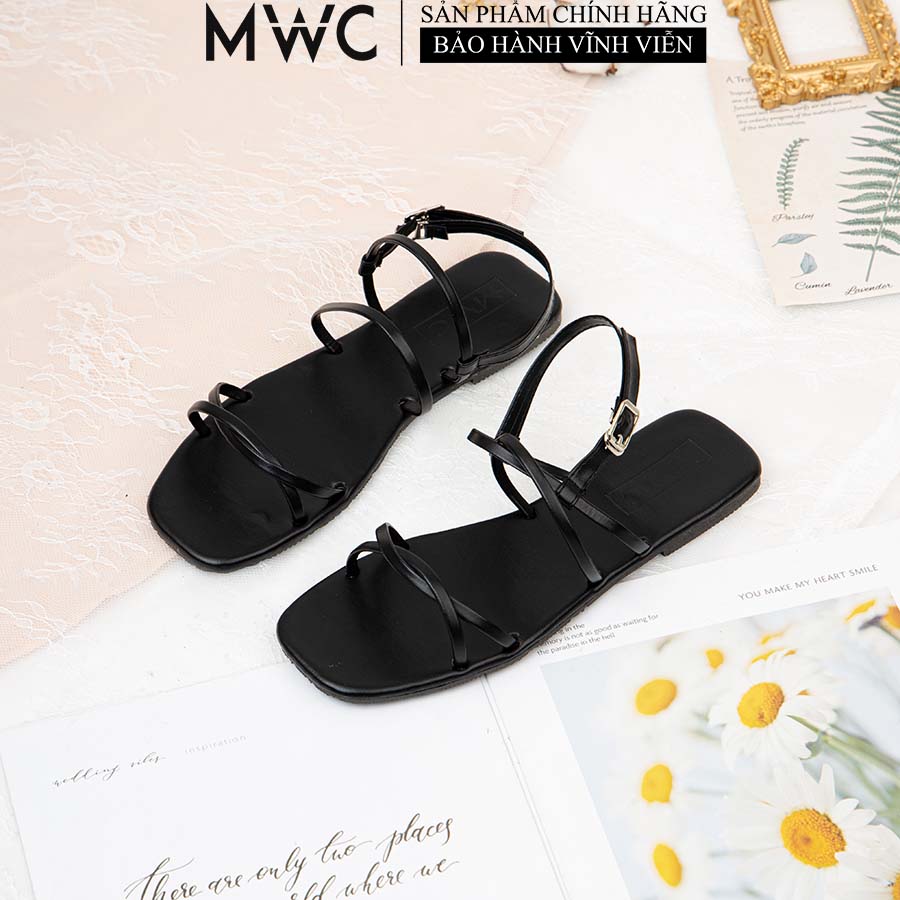 Giày Sandal Nữ Thời Trang MWC Đế Bệt Quai Ngang Ziczac Phong Cách Giản Dị Phóng Khoán Màu Đen NUSD- 2832
