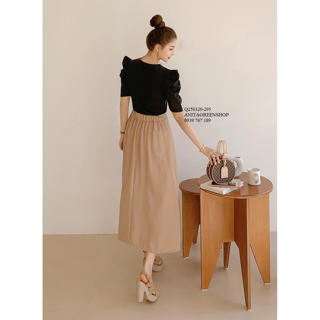 Q250320 CHÂN VÁY MIDI PHỐI NÚT