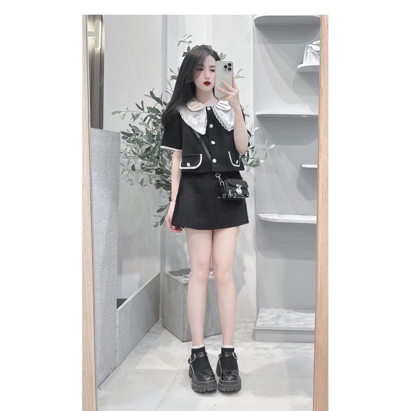 SET CHÂN VÁY PHỐI ÁO CỔ REN PHỐI VIỀN PHONG CÁCH TIỂU THƯ