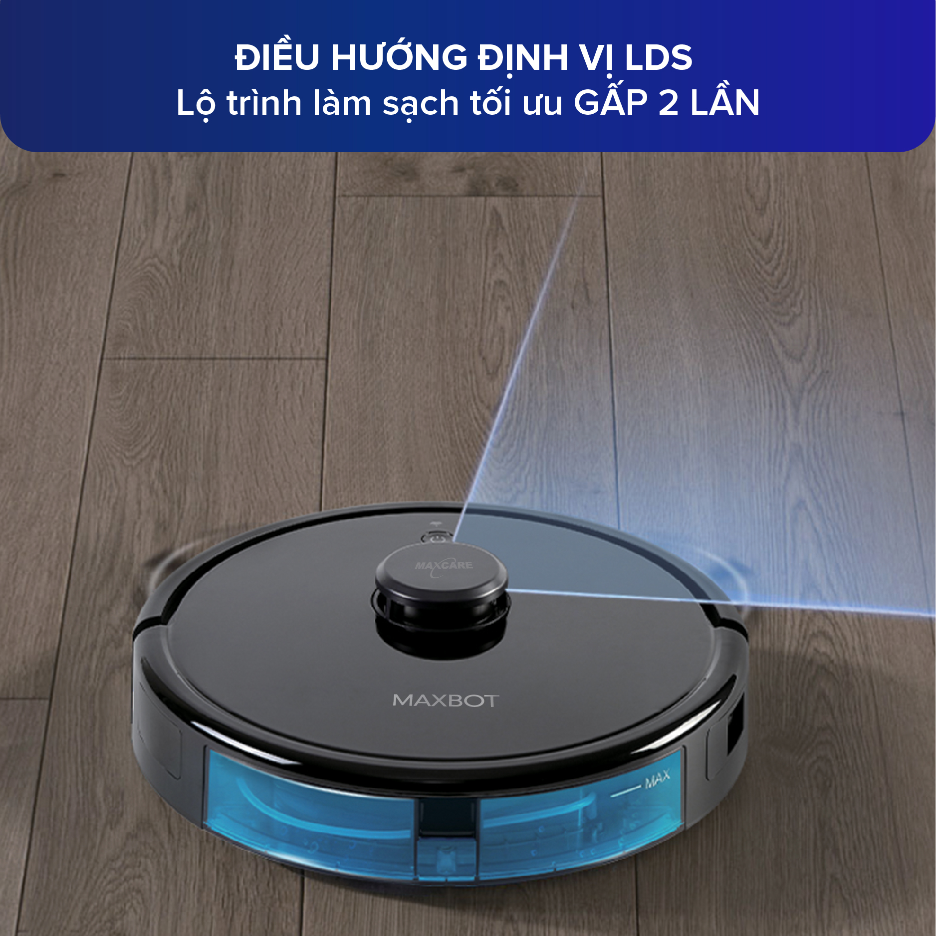 Robot hút bụi lau nhà Maxcare Maxbot M5 công nghệ tường ảo, điều hướng laser hiện đại, cảm biến vật cản, kết nối app, Hàng Chính Hãng, Thương hiệu Nhật Bản