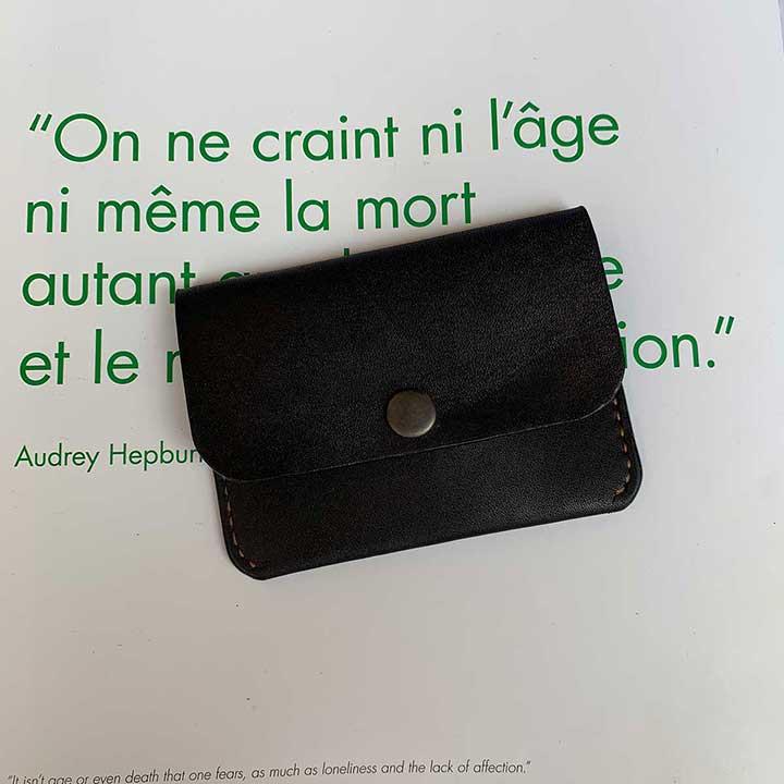 Bóp nữ - nhỏ gọn - đồ da thủ công - màu đen - da bò DT395