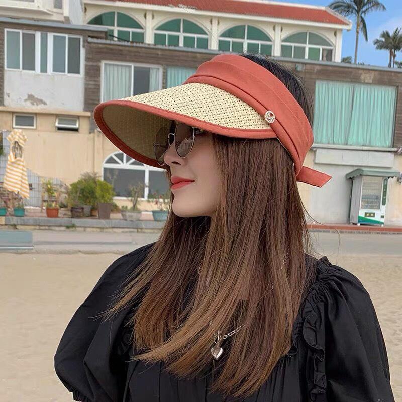 Mũ cói lưỡi trai Chống Nắng Tia Uv nửa đầu Vành rộng Nón hở chóp thời trang nhiều màu cho phái đẹp Phong cách hàn quốc