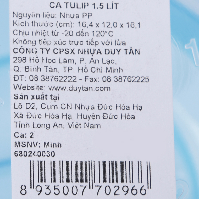 Ca nhựa có nắp Tulip Duy Tân 1.5L No.462