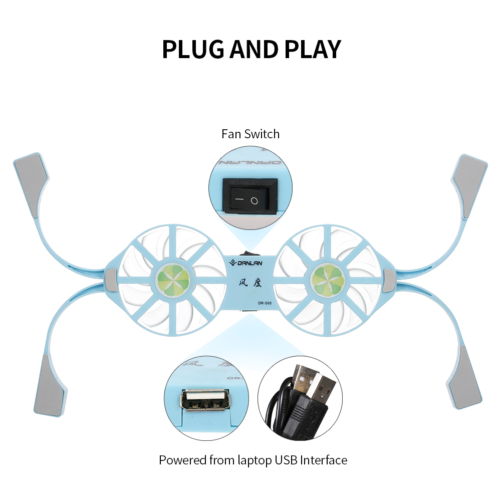 Tấm Làm Mát Máy Tính Xách Tay DR-S05 USB Với Quạt Đế Đôi, Màu Xanh Lam