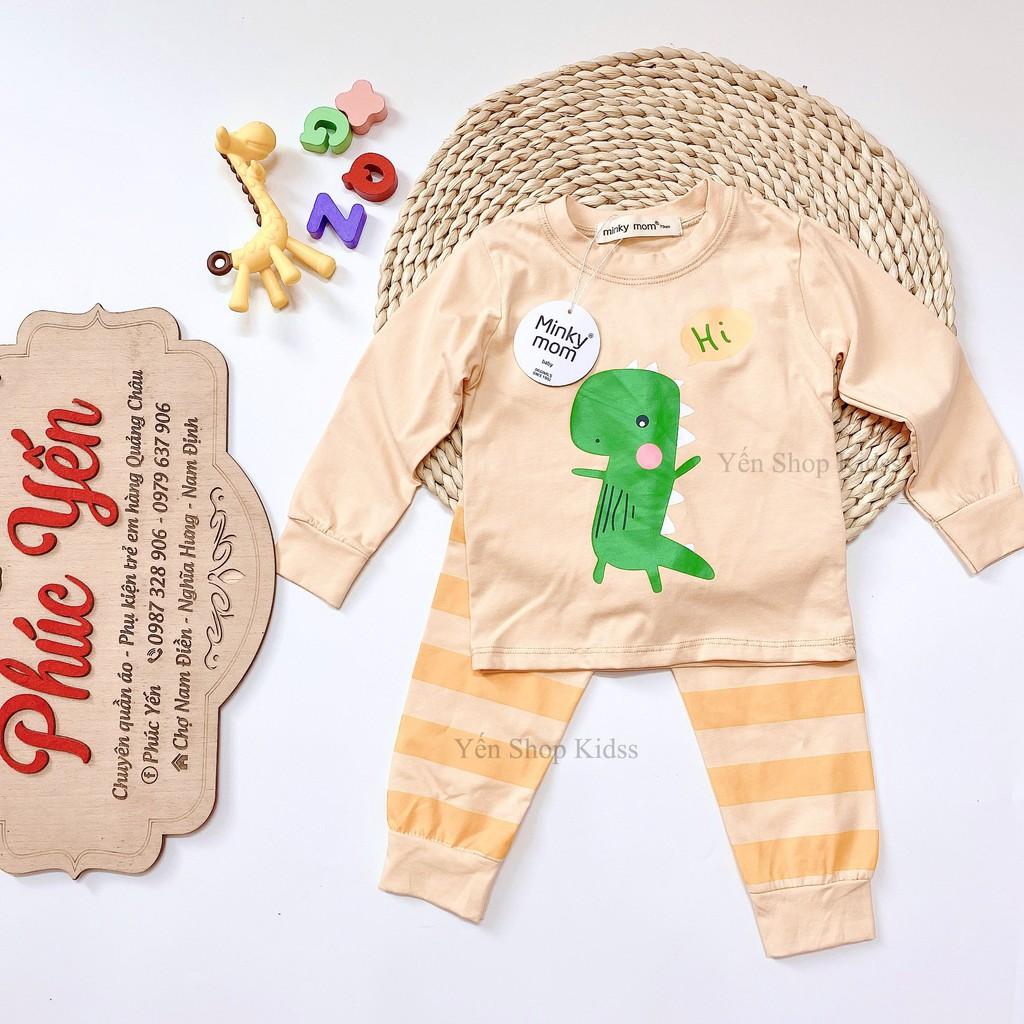Bộ Dài Tay Minky Mom Cotton 100 % Họa Tiết Động Vật Gấu Nâu Xanh-Quần Kẻ Cho Bé (7-19kg) (1309