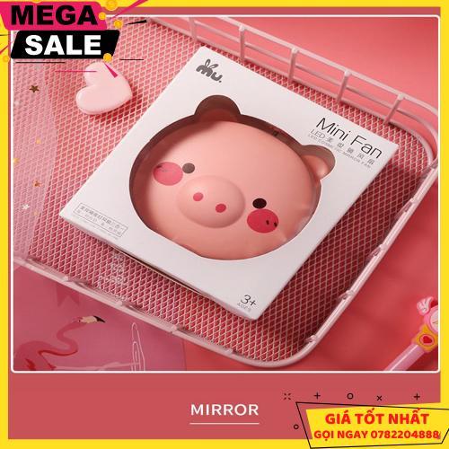 Quạt Sạc Mini Kèm Đèn Gương Hình Pepapig Siêu Cute - Giao Hàng Toàn Quốc