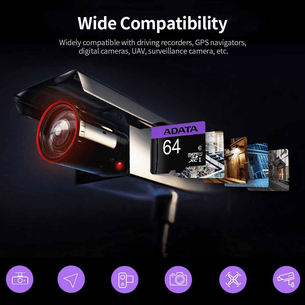 Thẻ ADATA Micro SD 64GB U1 C10 Thẻ TF tốc độ cao Hỗ trợ Quay video HD 1080P cho Camera giám sát tại nhà Dashcam